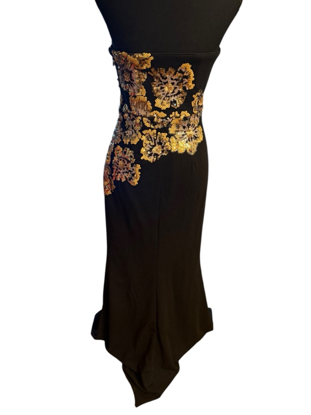 Dress the Population Black Strapless Gown with Gold Floral Appliqué - Picture 9 of 14